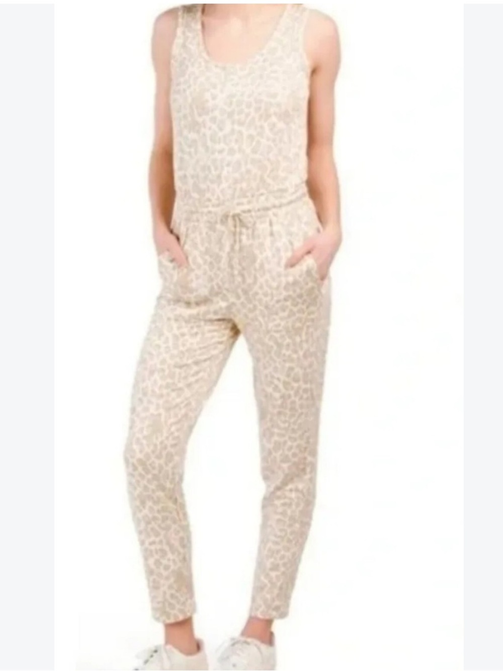 NWT Splendid Sleeveless Beige Leopard-Print Jumpsuit size M